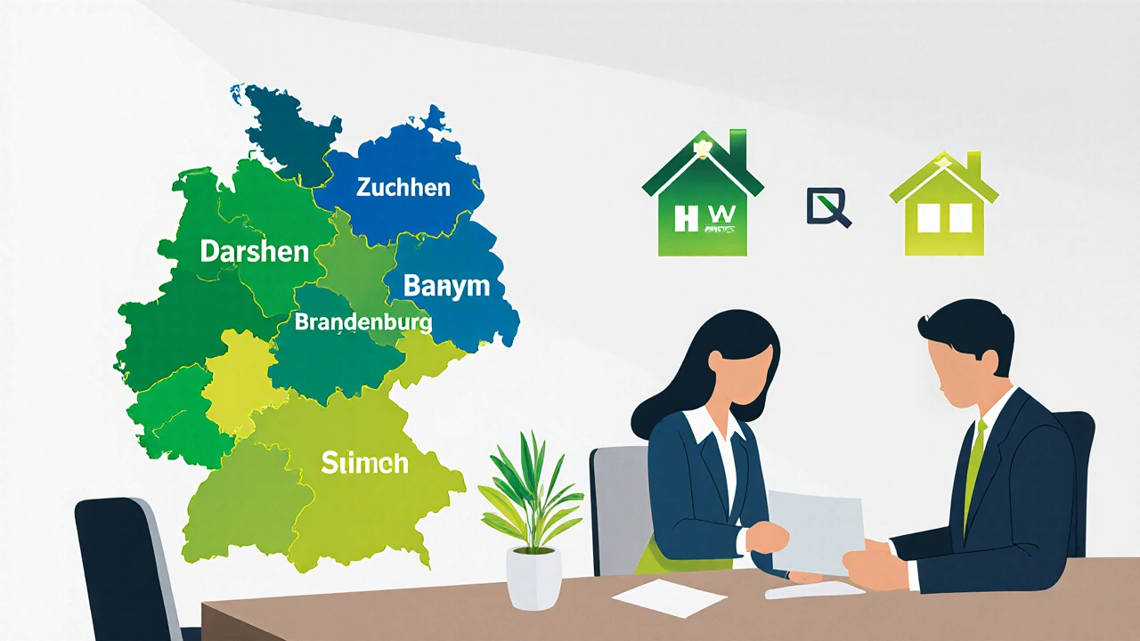 Finanzberater hilft Paar bei Antrag auf KfW- und Landesförderung für Wohneigentum.