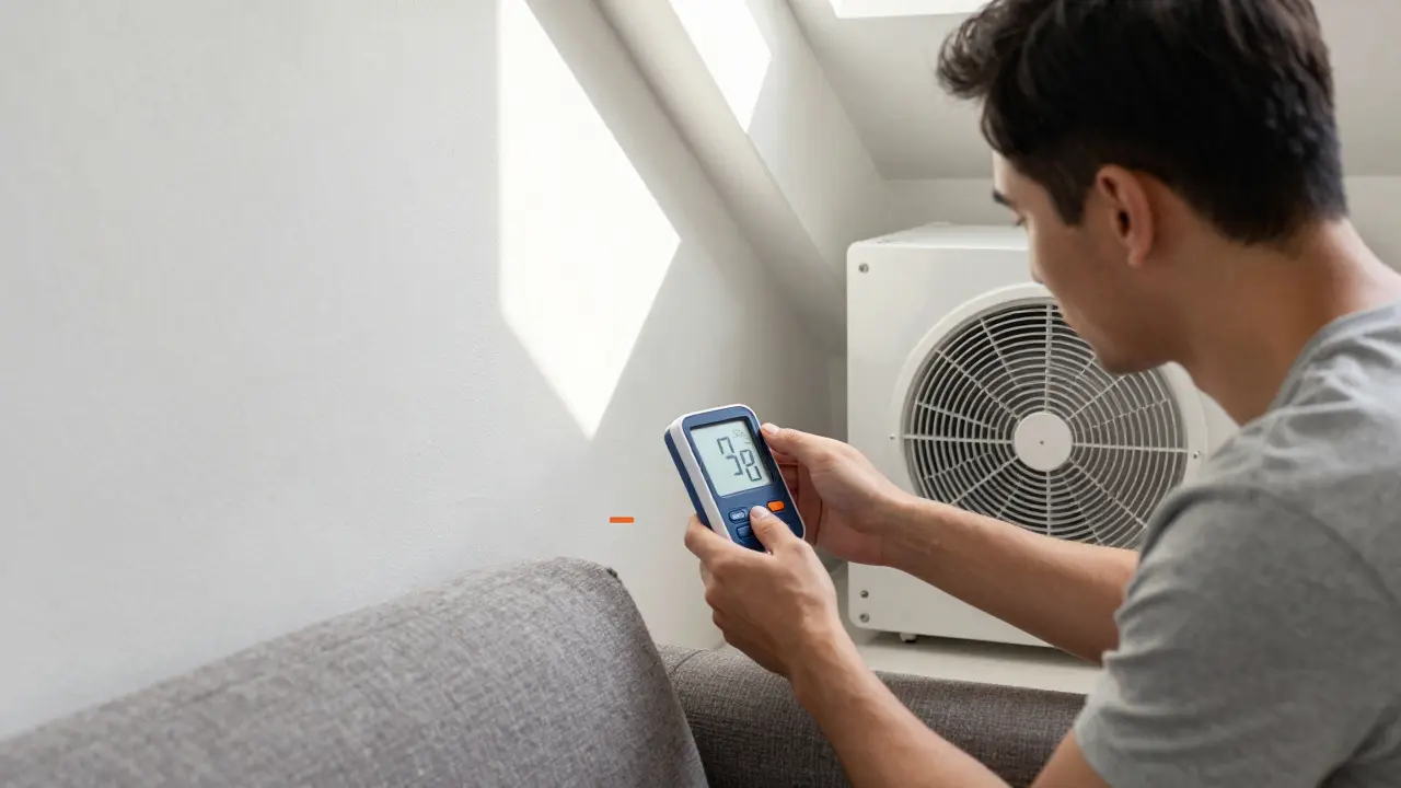 Hausbesitzer misst mit professionellem Hygrometer die Luftfeuchtigkeit in der Kellerwohnung.