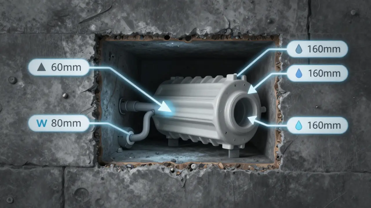 Querschnitt einer Kellerwand mit Lüftungssystem und Wärmerückgewinnung, Luftströme und Temperaturdaten visualisiert.