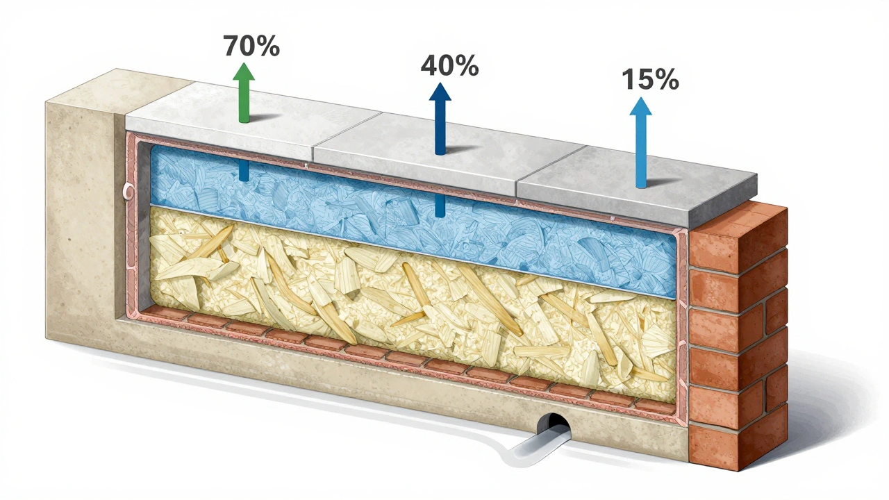 Schnittansicht einer Wand mit drei Messpunkten und unterschiedlichen Feuchtigkeitswerten.