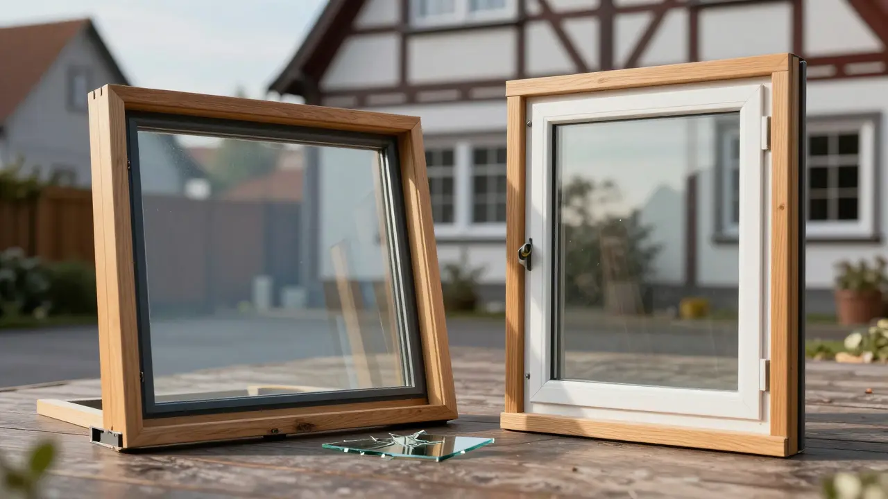 Ein alter Holzfensterrahmen verbiegt sich unter dem Gewicht einer dreifach verglasten Scheibe, während eine leichtere Doppelverglasung passt.