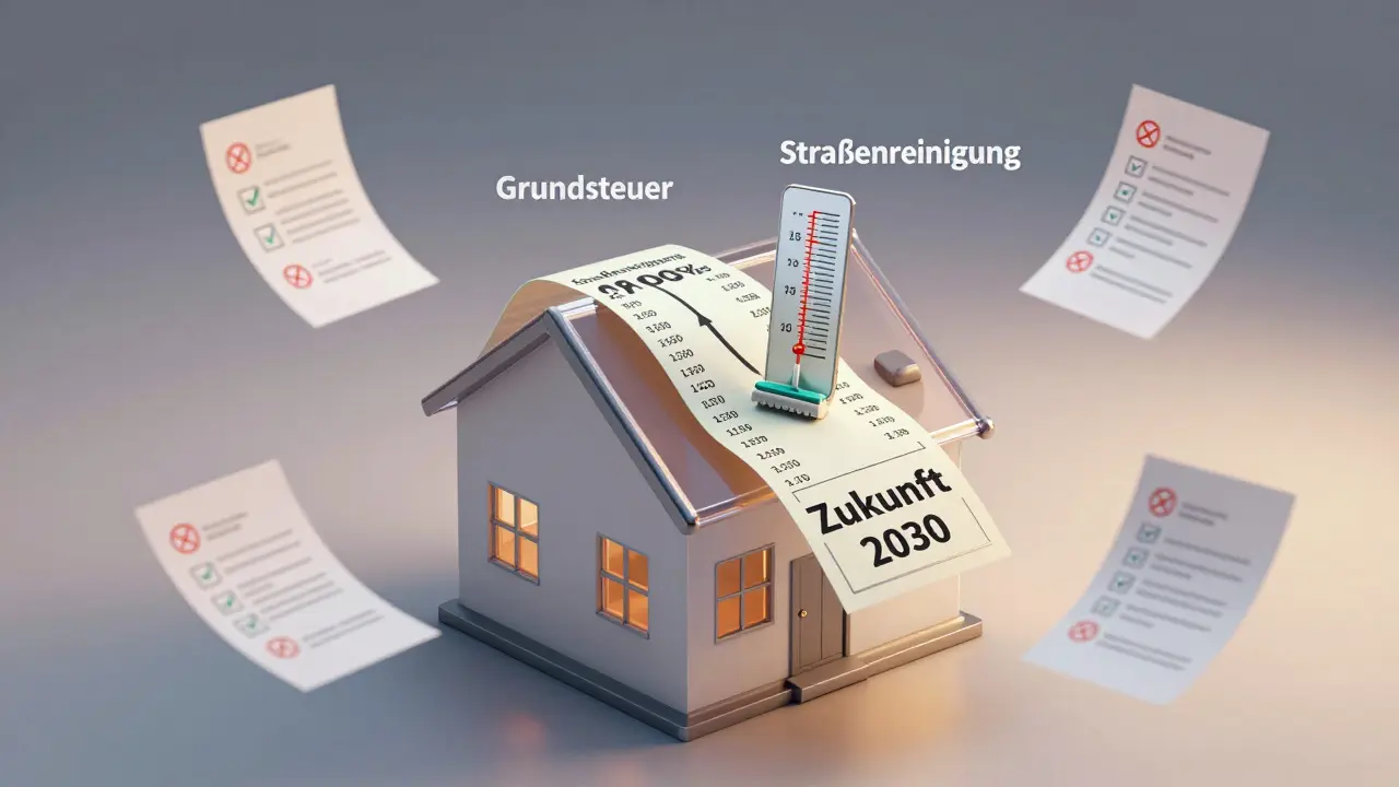 Ein Haus mit zwei Finanzströmen, die sich zu einer einzigen Rechnung vereinen, Symbol für zukünftige Integration.