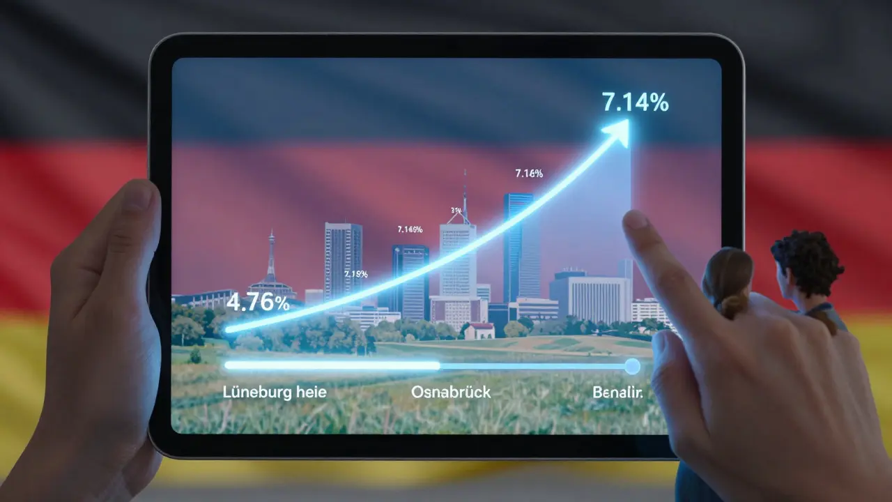 Digitale Anzeige mit Provisions-Slider, die regionale Kostenunterschiede in Deutschland visualisiert.