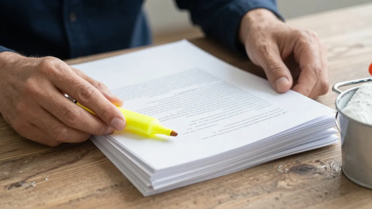 Dokumente und Farbrolle auf Schreibtisch bei Prüfung des Mietvertrags