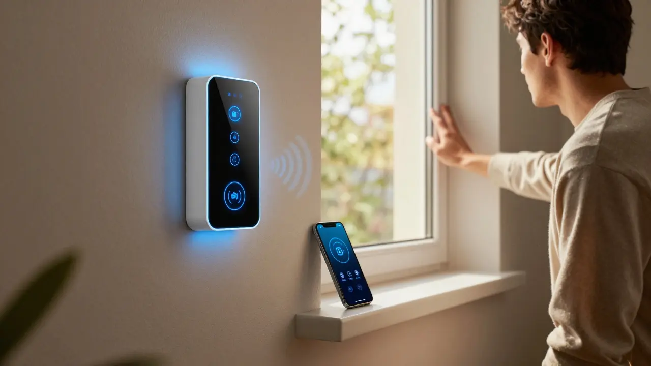 Intelligente Dämmung mit Sensoren, die Luftfeuchtigkeit überwachen und Smartphone-Warnung senden.