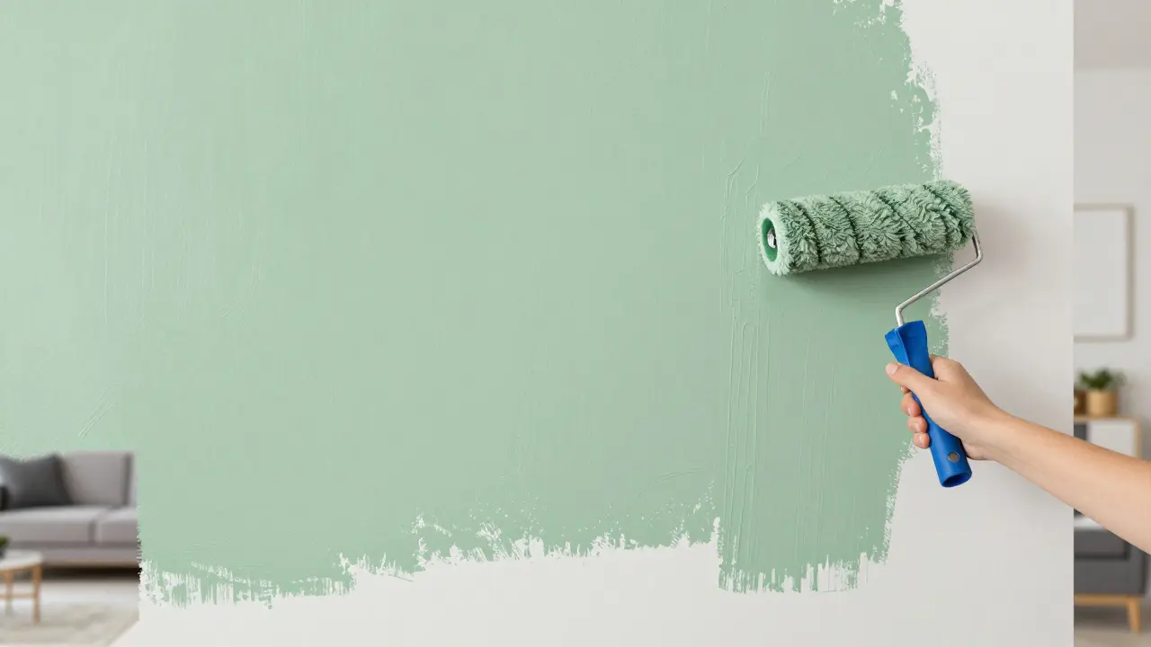 Anwendung der Nass-in-Nass-Technik beim Streichen einer grünen Wand.