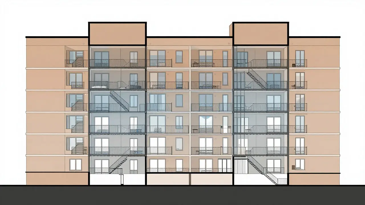 Building cross-section showing private and shared ownership areas