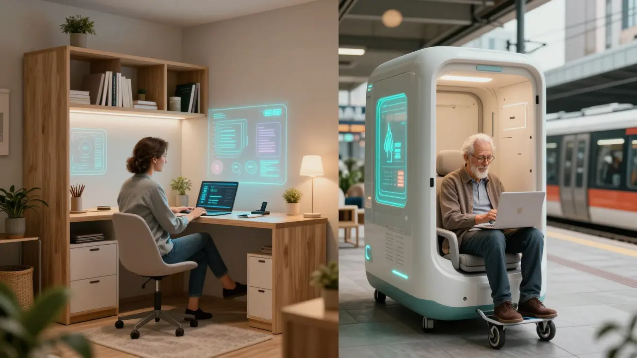 Kompakte, moderne Smart-Home-Wohnungen für Singles und Senioren in urbanen Zentren.