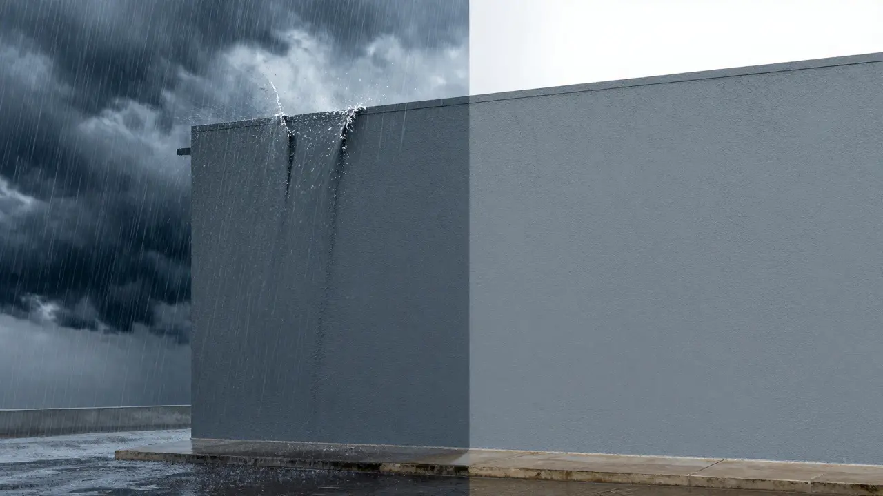 Konzeptbild zur Witterungsbeständigkeit und Langlebigkeit von Faserzementplatten bei Regen.