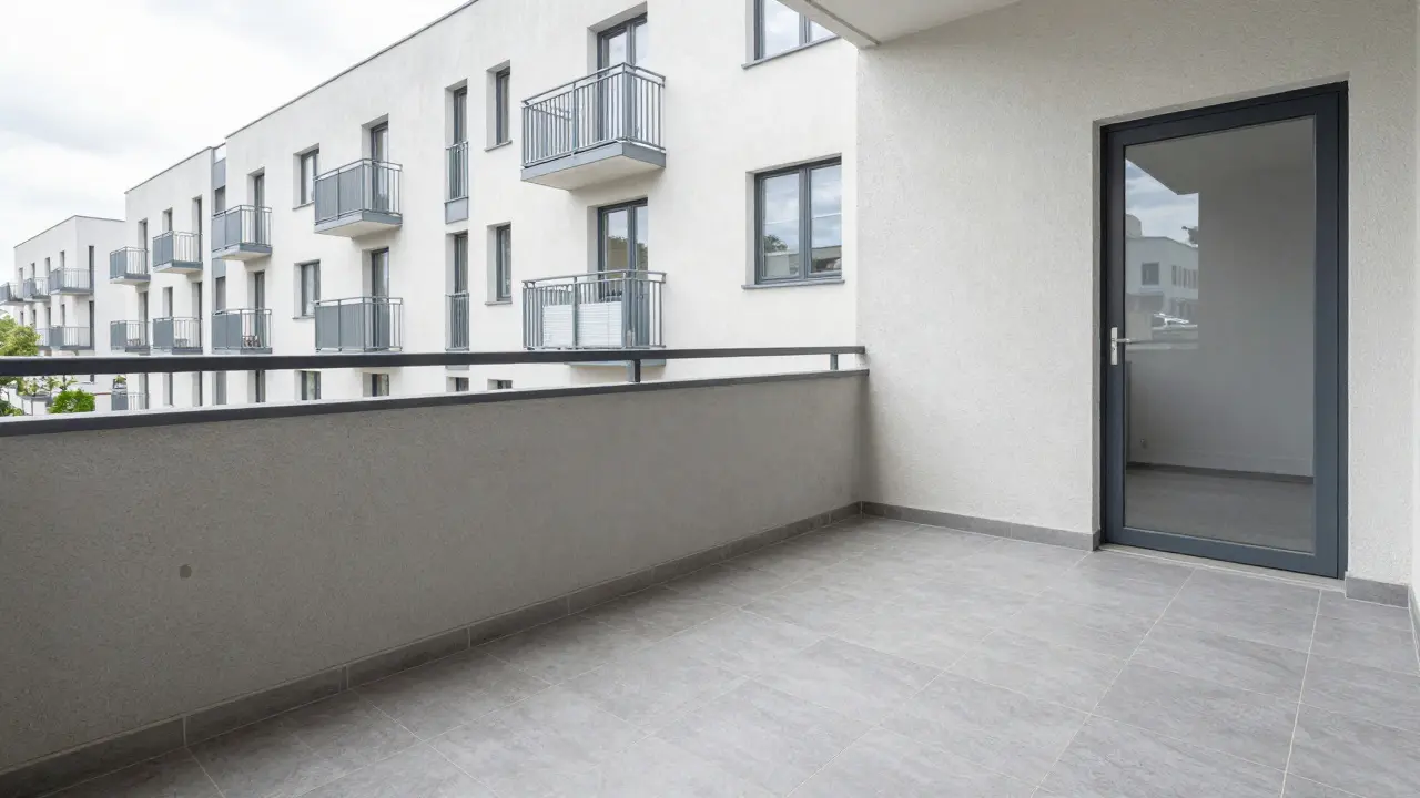 Renovierung eines Balkons mit Fokus auf die Grenze zwischen Bodenbelag und Brüstung.