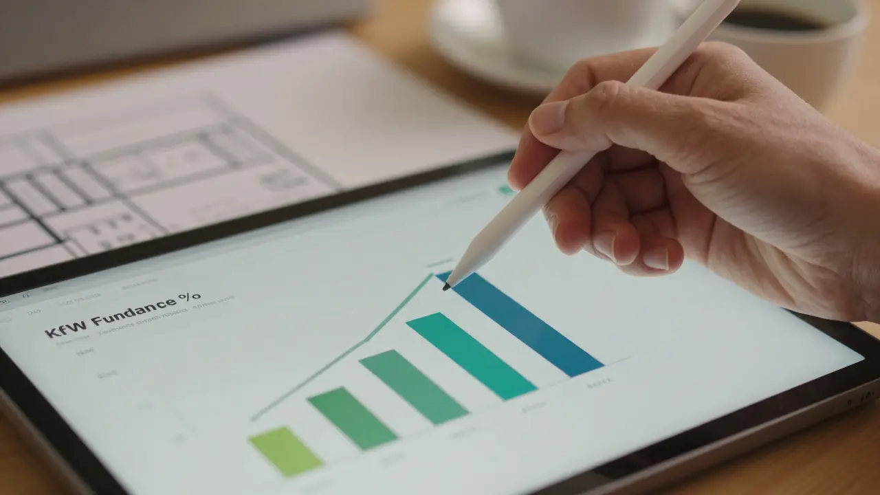 Hand bedient Tablet mit Finanzierungsdiagramm im Büro
