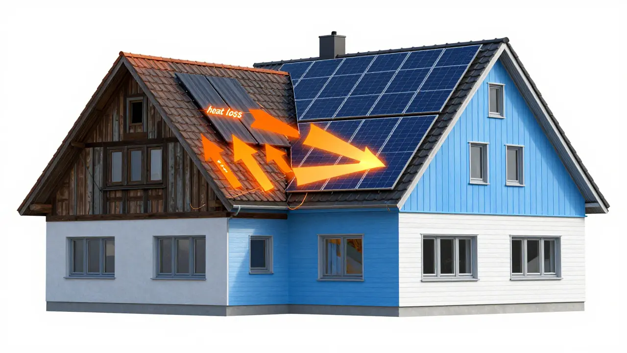 Schnittmodell eines Hauses zeigt Wärmedämmung und Energieeffizienz